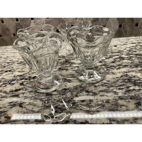 Anchor Hocking Clear Glass Pair of Fountainware Low Sherbet Glasses Set of 4 VTG - Picture 6 of 9